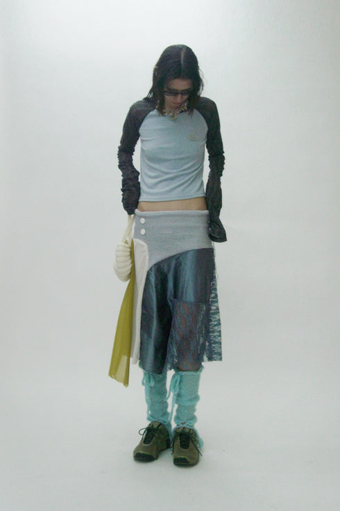 【PRE-ORDER】WAVY CHECK RAGLAN LONG SLEEVE TEE -LIGHT BLUE × CHARCOAL-