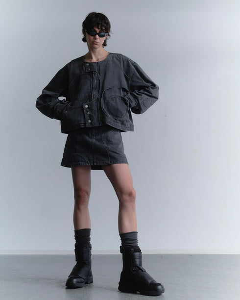 CIRCLE CUT-OUT DENIM JACKET -BLACK- *Last1