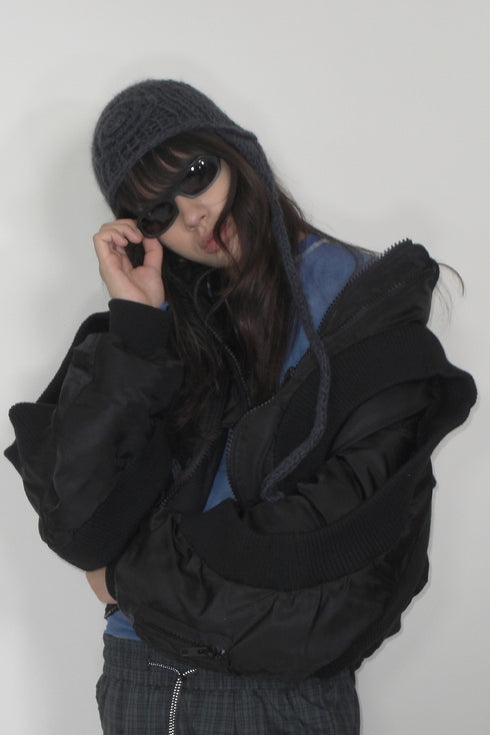 Merbeau × Cycle HANDMADE SPIRAL WINTER BONNET -SLATE CHARCOAL- *Last1