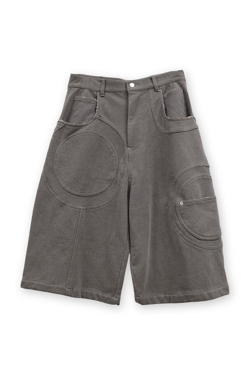 【PRE-ORDER】CIRCLE CUT-OUT WASHED HALF PANTS -BROWN SWEAT-