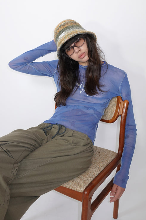 FUZZY MULTI STRIPE BUCKET HAT -ORANGE MIX-