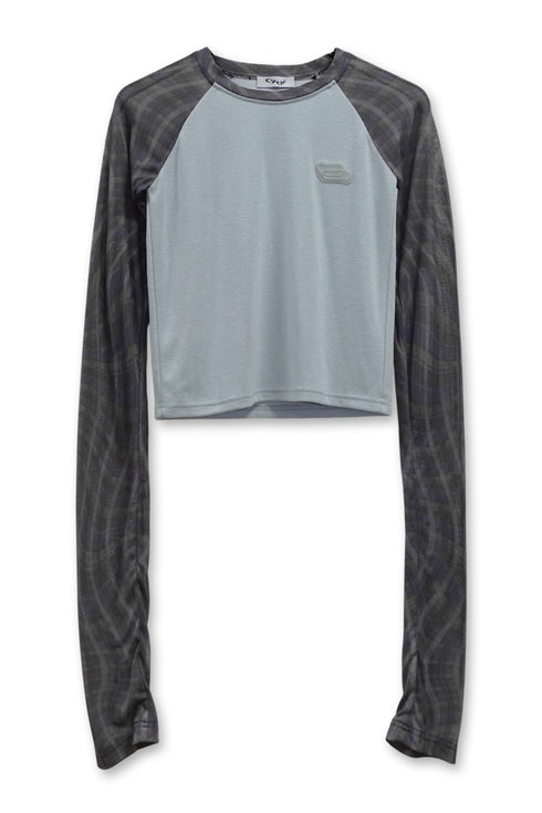 【PRE-ORDER】WAVY CHECK RAGLAN LONG SLEEVE TEE -LIGHT BLUE × CHARCOAL-