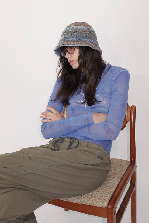 FUZZY MULTI STRIPE BUCKET HAT -BLUE MIX- *Last1