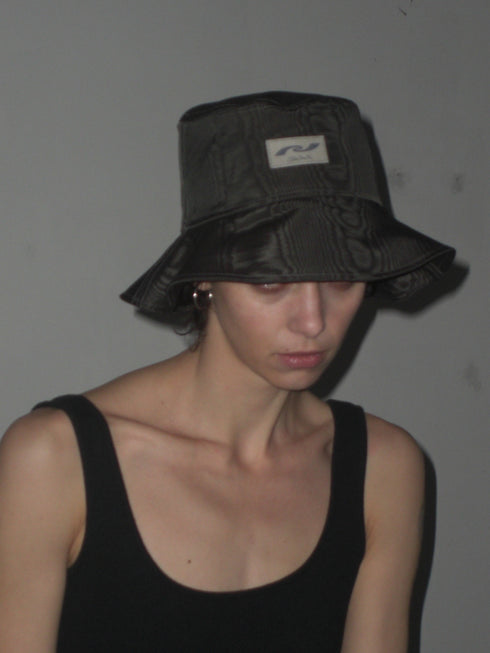 【90'S DEAD STOCK FABRIC】WOOD GRAIN BUCKET HAT -BLACK- *Last1