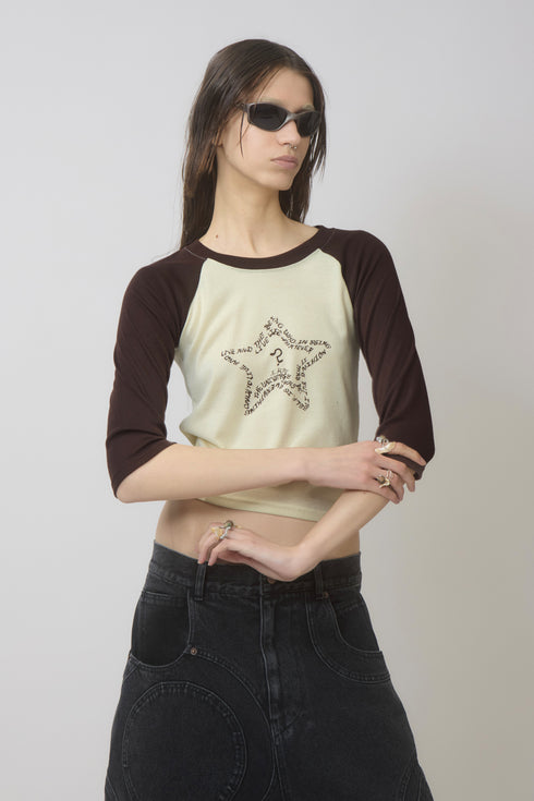 FEUERGOD × Cycle STAR RAGLAN TEE -LIGHT YELLOW × BROWN-