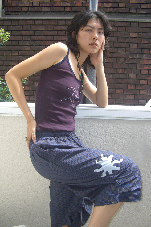 TUCKED CHECK HALF PANTS -DARK BLUE-