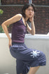 TUCKED CHECK HALF PANTS -DARK BLUE-