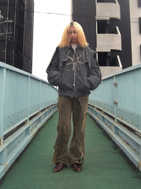 CIRCLE CUT-OUT DENIM PANTS -YELLOW-