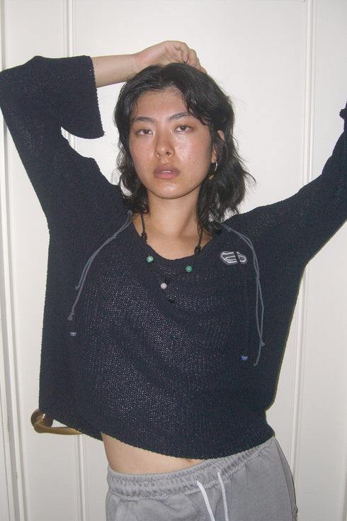 MIX CORD SUMMER KNIT HOODIE -NAVY-