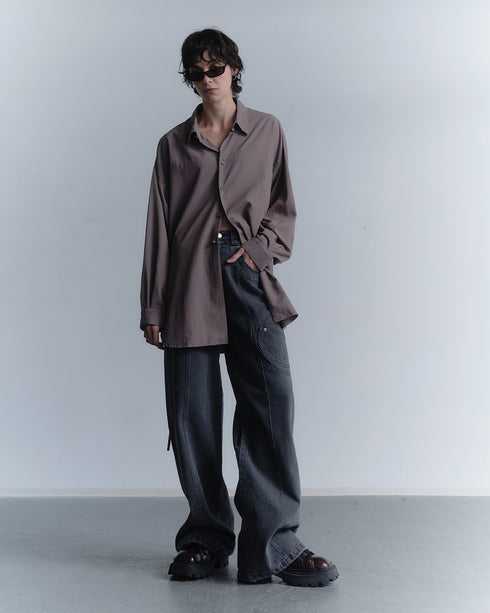 SPIRAL BUTTON SHIRT -GRAYISH BROWN-