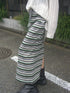 MULTICOLOR STRIPE DRAWSTRING SKIRT -GREEN MIX-