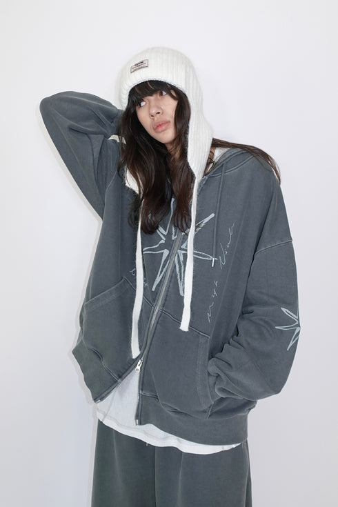 Mayte × Cycle ECHO STAR WASHED ZIP-UP HOODIE -GRAYISH BLUE-