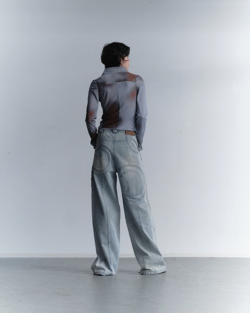 FLOWER DRAWSTRING TOPS -GRAYISH BLUE-