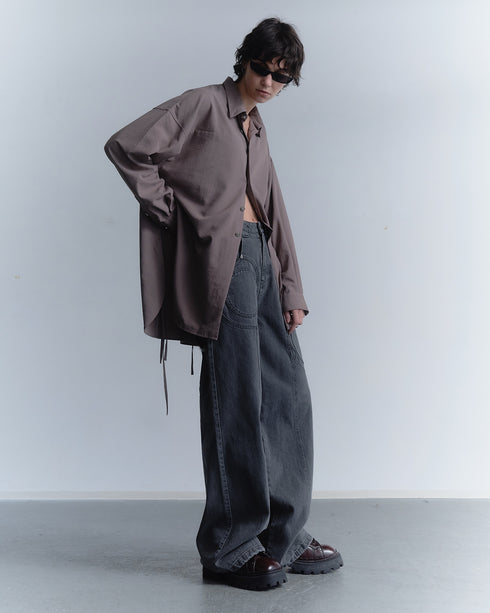 SPIRAL BUTTON SHIRT -GRAYISH BROWN-