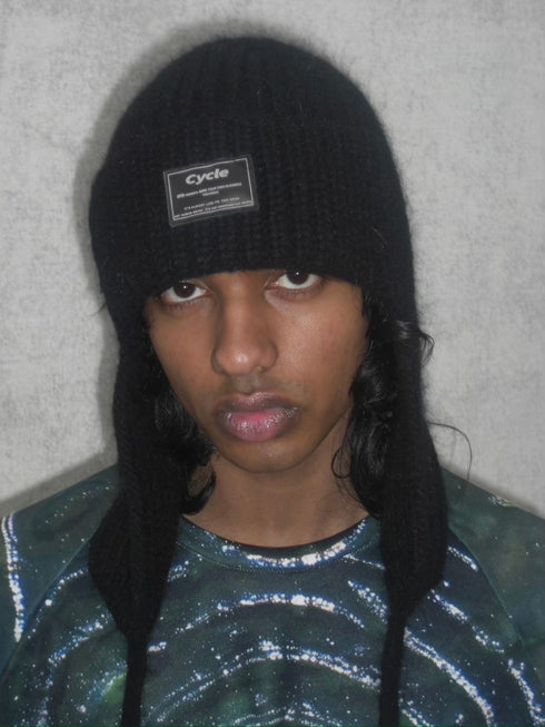 DRAW CODE MOHAIR KNIT CAP -BLACK-