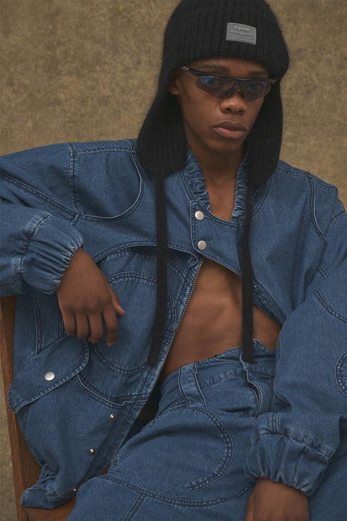 DRAW CODE MOHAIR KNIT CAP -BLACK-