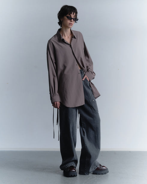 SPIRAL BUTTON SHIRT -GRAYISH BROWN-