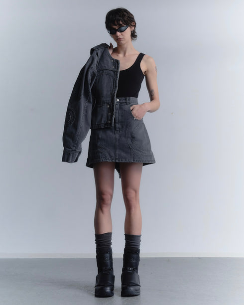 CIRCLE CUT-OUT DENIM JACKET -BLACK- *Last1