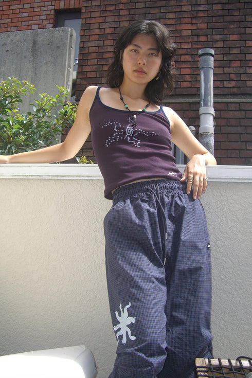 TUCKED CHECK HALF PANTS -DARK BLUE-