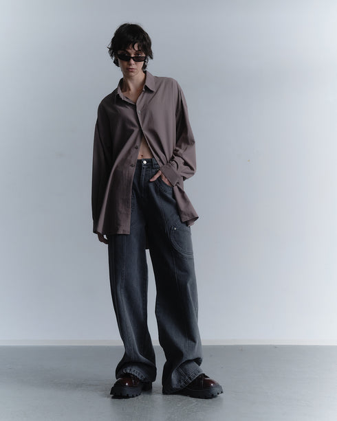 SPIRAL BUTTON SHIRT -GRAYISH BROWN-