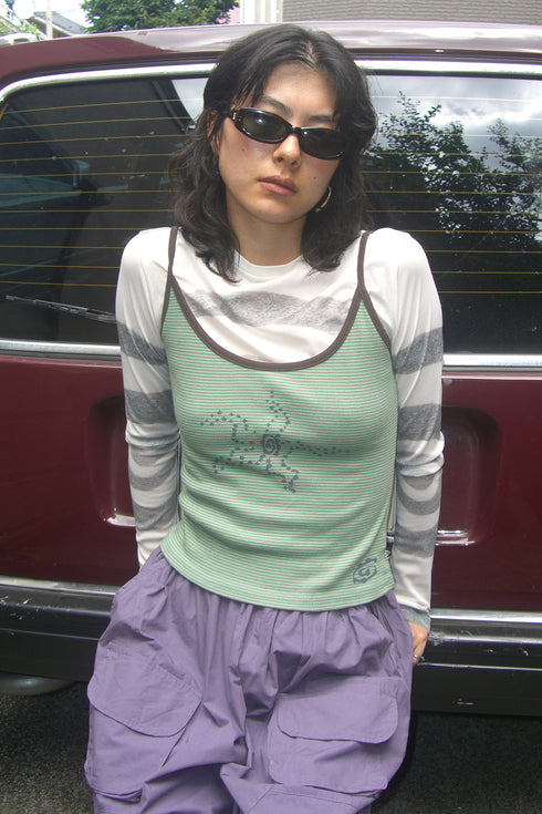WARP STAR STRIPE CAMISOLE -GREEN × BROWN-