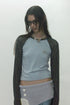 【PRE-ORDER】WAVY CHECK RAGLAN LONG SLEEVE TEE -LIGHT BLUE × CHARCOAL-