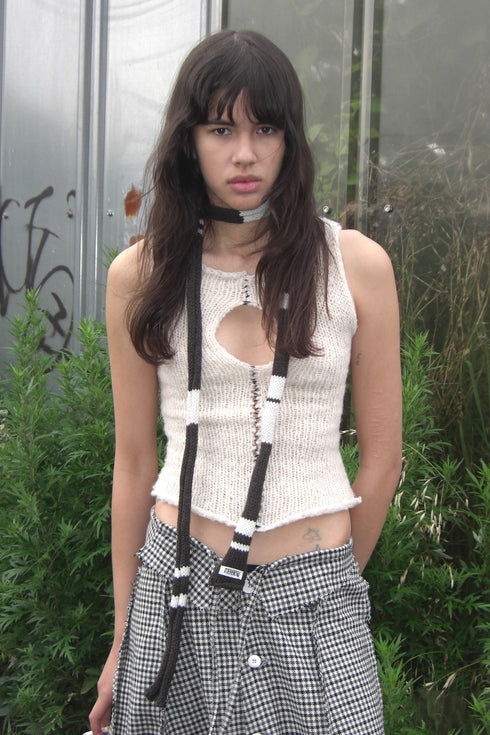 Merbeau × Cycle HANDMADE WIND SCARF -BROWN × SMORKY WHITE- *Last1