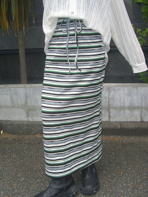 MULTICOLOR STRIPE DRAWSTRING SKIRT -GREEN MIX-