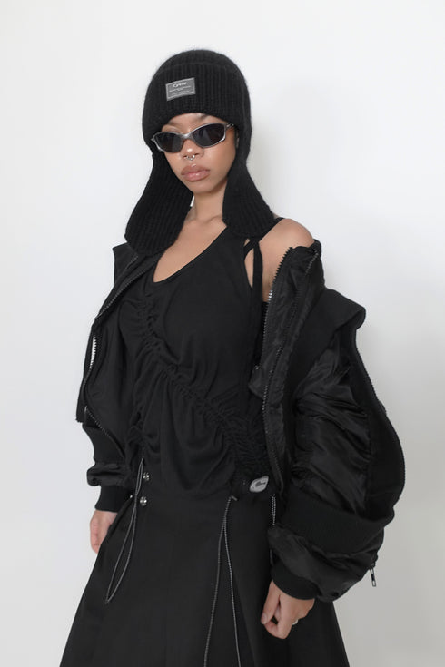 CIRCLE RIBBED NYLON MA-1 -BLACK-