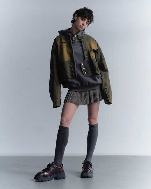 CIRCLE CUT-OUT DENIM JACKET -RUSTED BROWN-