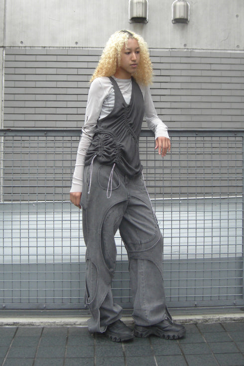 WAVE RUCHE DRAWCORD TANK -CHARCOAL-