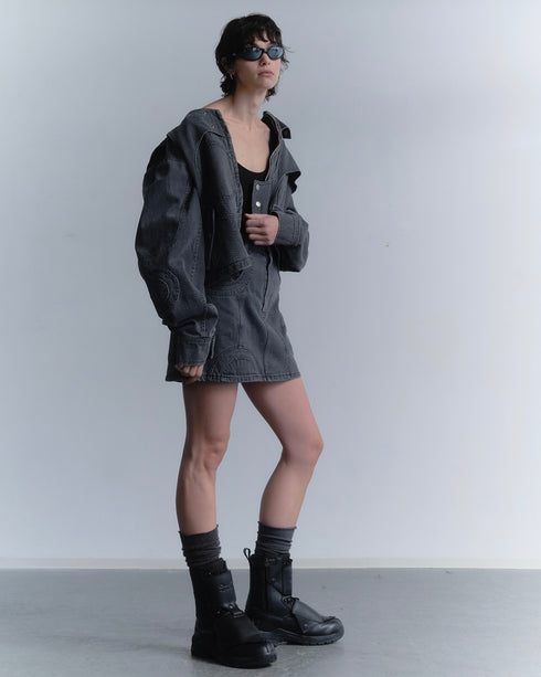 CIRCLE CUT-OUT DENIM JACKET -BLACK- *Last1