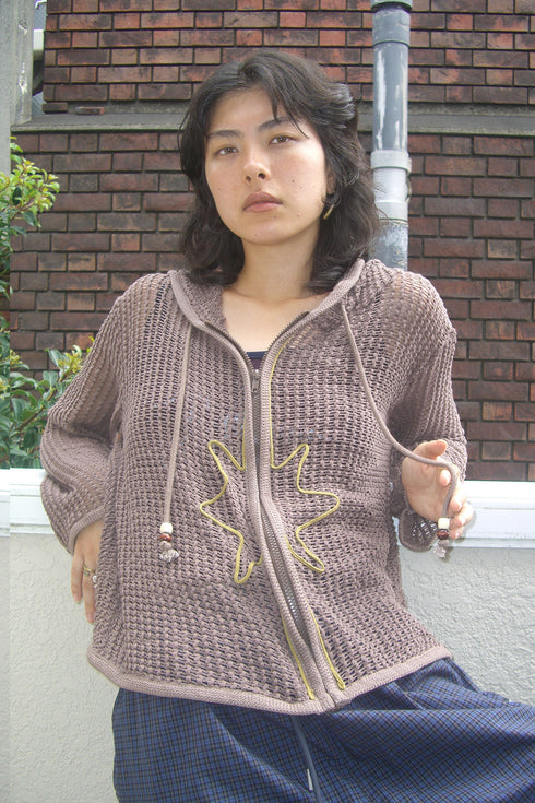 【PRE-ORDER】CORD MESH ZIP-UP HOODIE -BROWN-