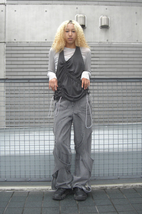 WAVE RUCHE DRAWCORD TANK -CHARCOAL-