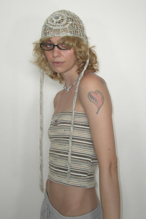 SUMMER KNIT BORDER TUBE TOP -BROWN MIX-