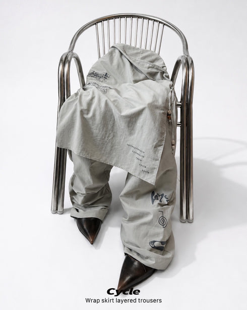 WRAP SKIRT LAYERED TROUSERS -LIGHT GRAY-