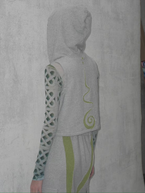 UNALOME SLEEVELESS HOODIE -GRAY×GREEN-