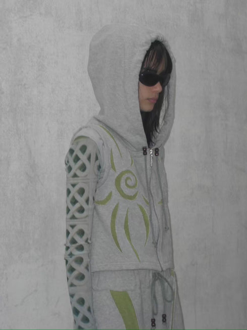 UNALOME SLEEVELESS HOODIE -GRAY×GREEN-