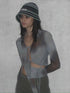 FLOWER DRAWSTRING TOPS -GRAYISH BLUE-
