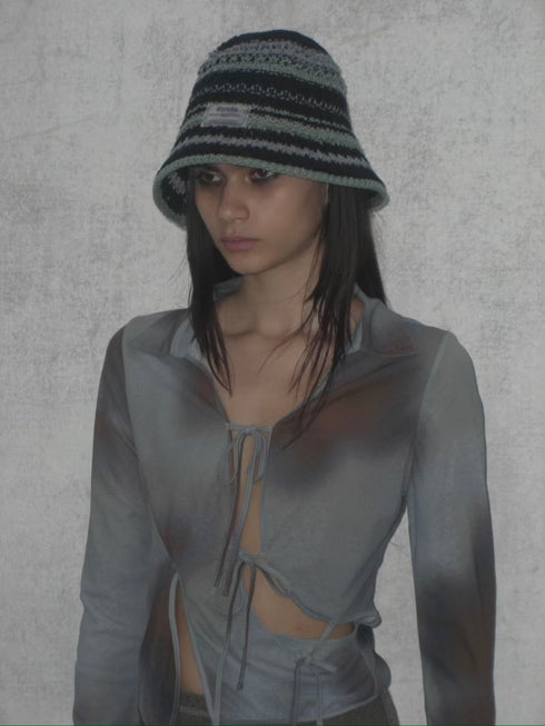 FLOWER DRAWSTRING TOPS -GRAYISH BLUE-