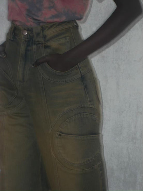 CIRCLE CUT-OUT WIDE PANTS -RUSTED BROWN- *Last1