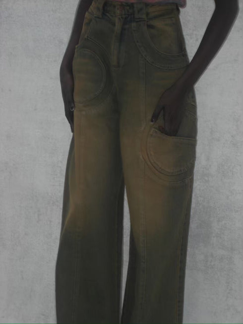 CIRCLE CUT-OUT WIDE PANTS -RUSTED BROWN- *Last1