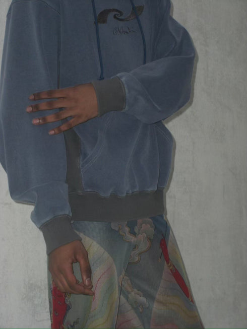 WASHED EMBROIDERY LOGO HOODIE -DARK BLUE- *Last1