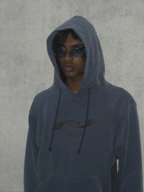 WASHED EMBROIDERY LOGO HOODIE -DARK BLUE- *Last1