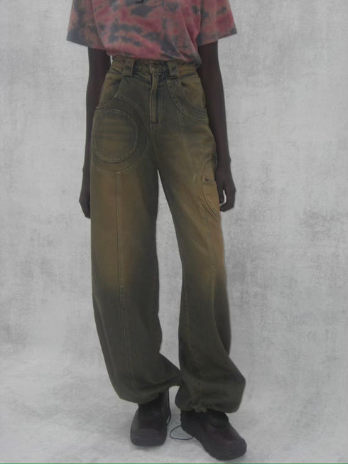 CIRCLE CUT-OUT WIDE PANTS -RUSTED BROWN- *Last1