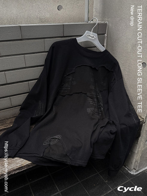 TERRAIN CUT-OUT LONG SLEEVE TEE -BLACK- *Last1