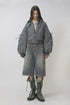 CIRCLE CUT-OUT WASHED HALF PANTS -SANDED BLUE DENIM-