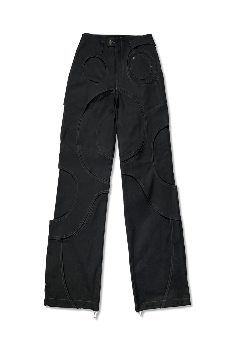 CIRCLE CUT-OUT PANTS -BLACK DENIM-