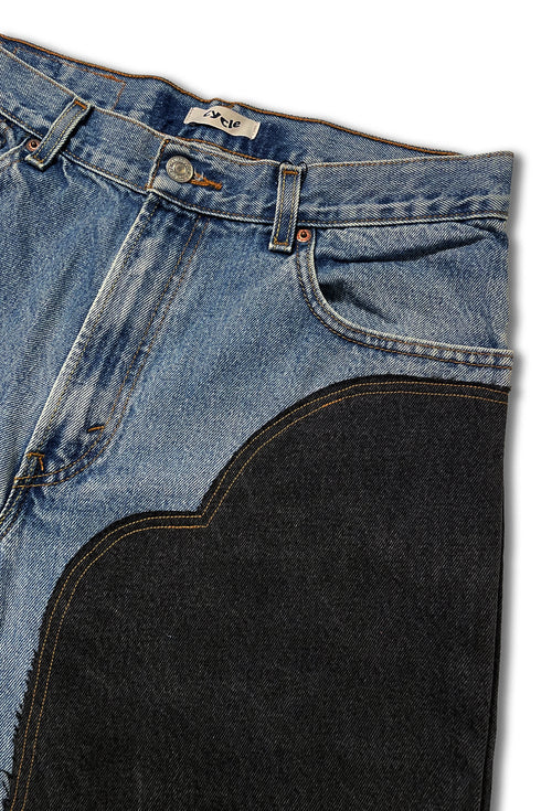 UPCYCLE WESTERN DENIM PANTS -BLUE × BLACK-