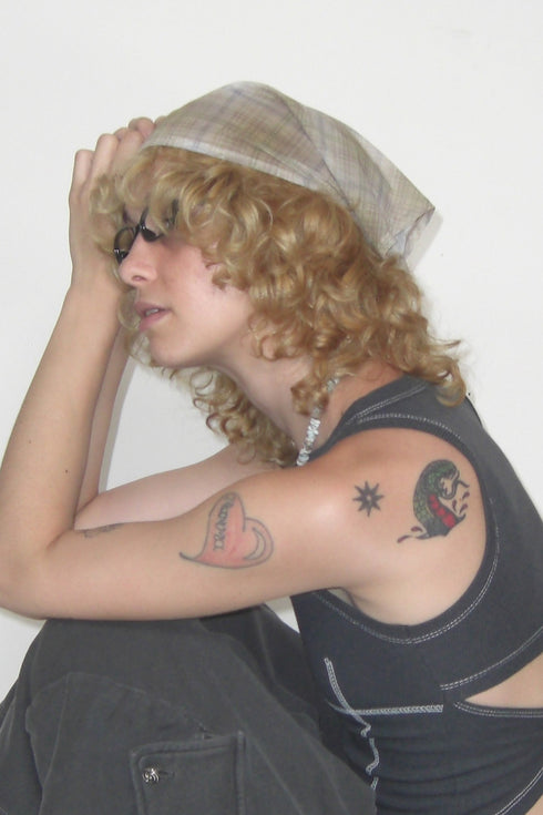 SHEER CHECK SCARF -YELLOW KHAKI-